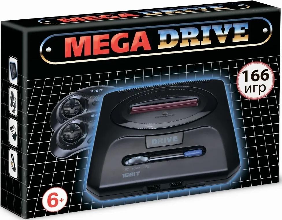 Игровая приставка 16 bit Mega Drive Classic(166 в 1)+ 166 встроенных игр + 2 геймпада(Черн