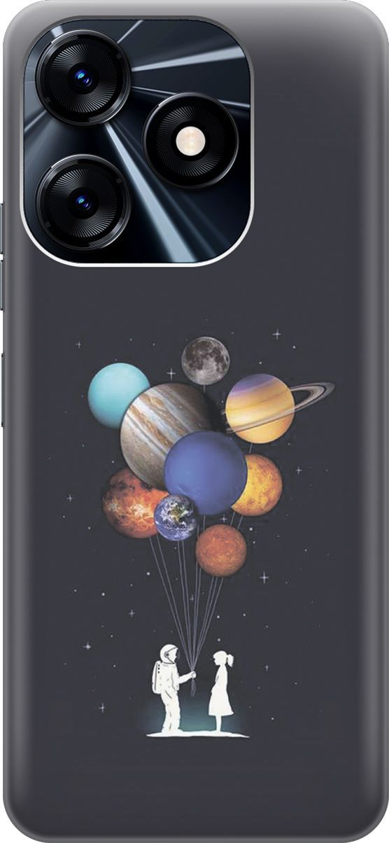 

Силиконовый чехол на Tecno Spark 10 "Космический подарок", Белый;голубой, 159535