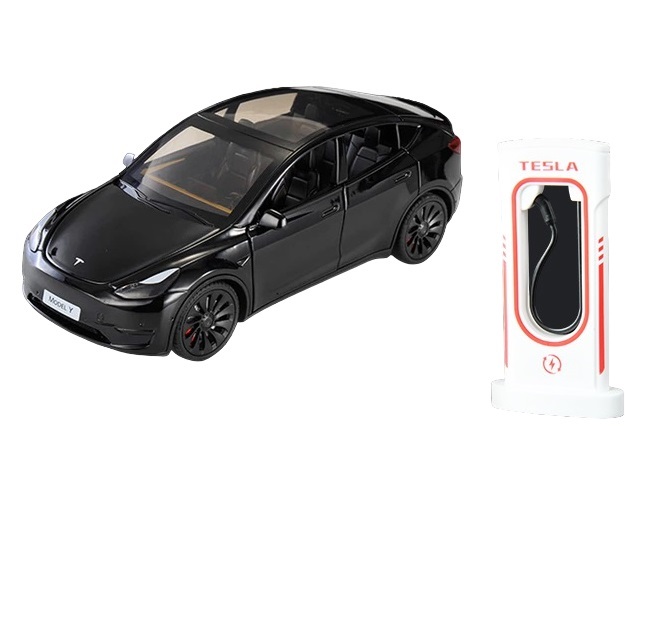 

Коллекционная модель Tesla Y метал с зарядной станцией свет, звук, все открывается 19 см., Черный