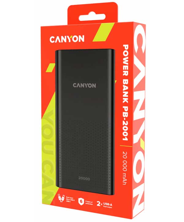 

Аккумулятор внешний Canyon PB-2001B черный 20000 mAh,