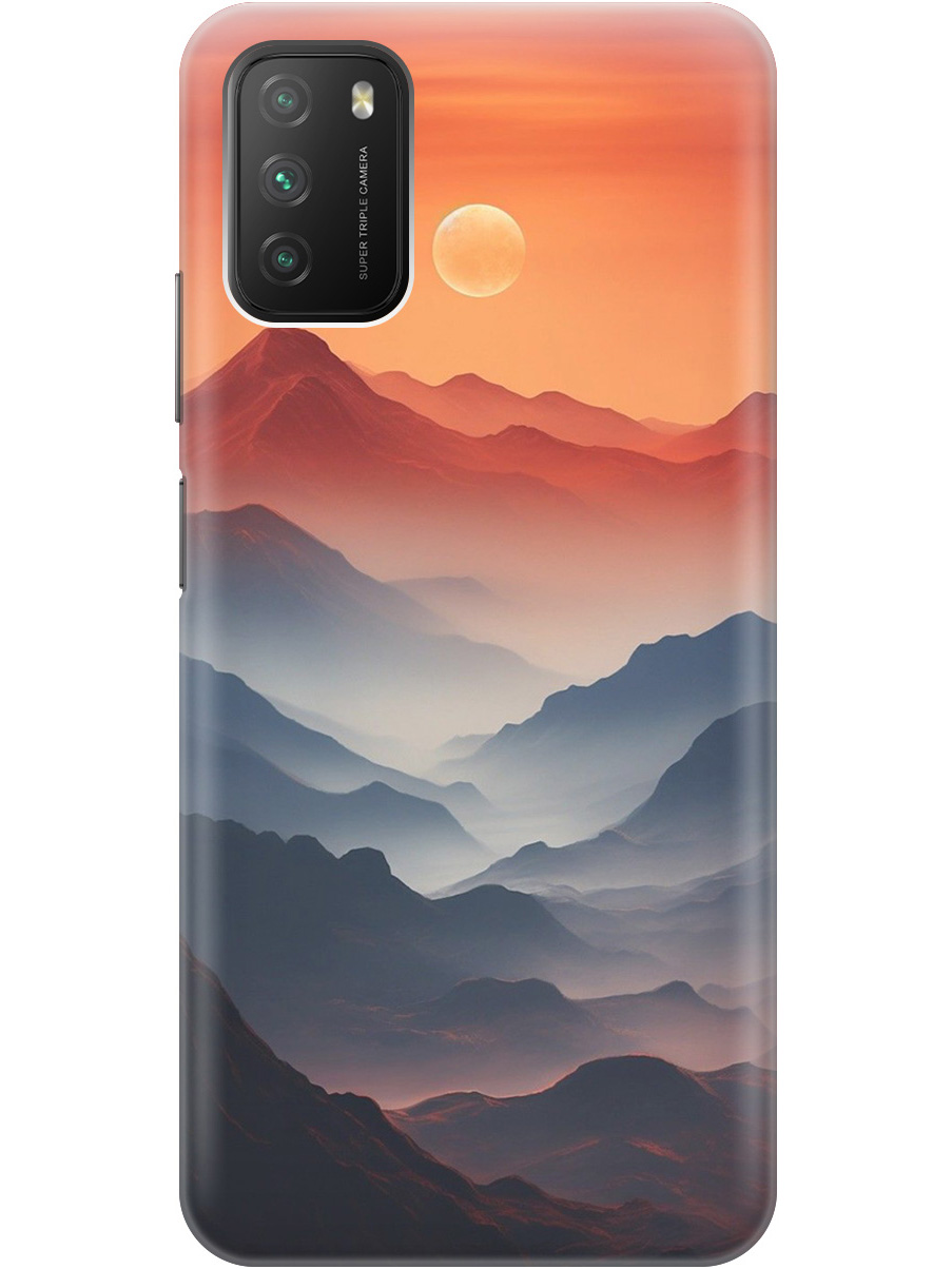 

Силиконовый чехол на Xiaomi Redmi 9T / Poco M3 с принтом "Луна над горами", 724142710