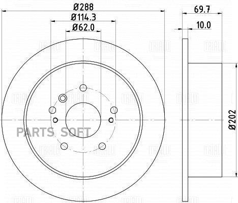 

TRIALLI DF198007 Диск тормозной Lexus RX (03-)/Toyota Harrier (03-) зад. d=288 (DF 19800, DF198007