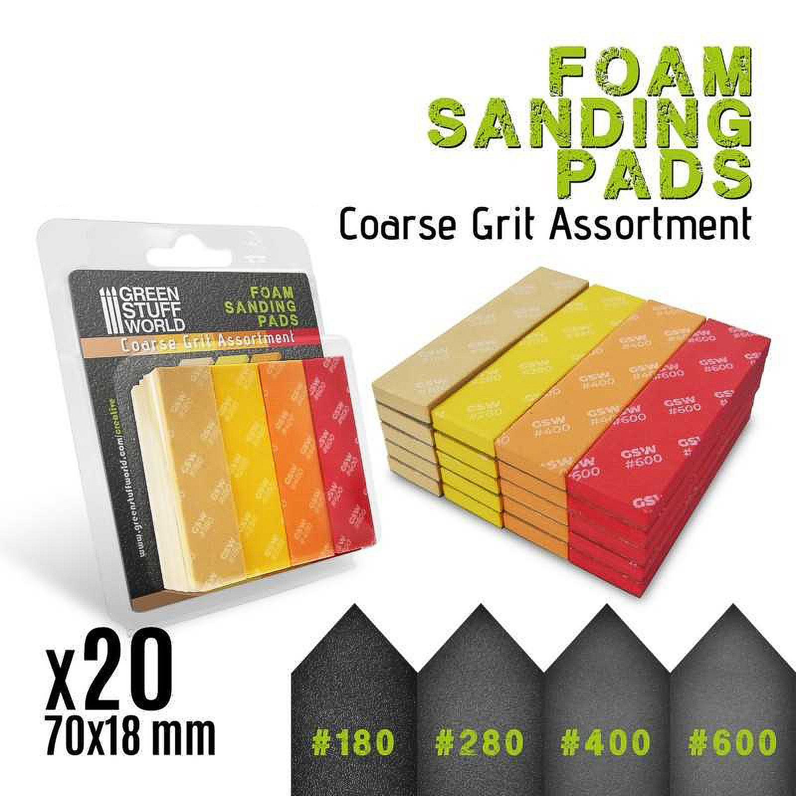 

Шлифовальные губки Green Stuff World Foam Sanding Pads Coarse Grit Assortment 20 шт, Foam Sanding Pads