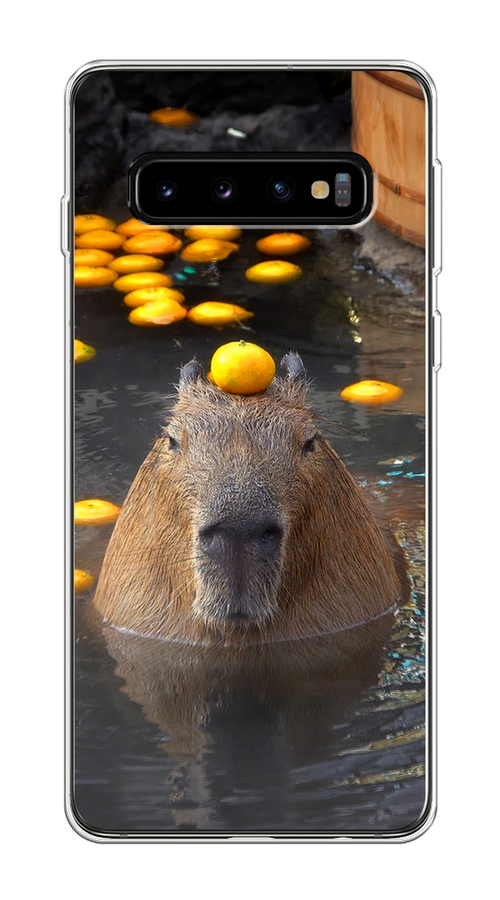 

Чехол на Samsung Galaxy S10 "Капибара отдыхает", Коричневый;оранжевый;серый, 27050-1