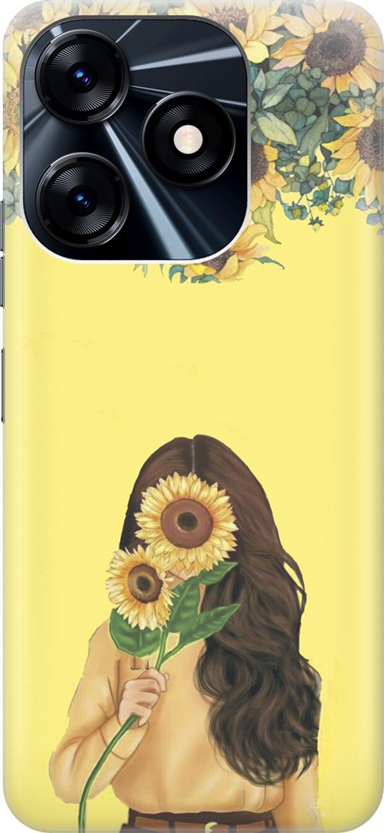 

Силиконовый чехол на Tecno Spark 10 "Девушка и подсолнухи", Желтый;оранжевый, 159540