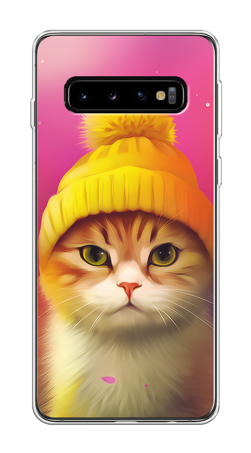 

Чехол на Samsung Galaxy S10 "Котик в шапочке", Розовый;желтый;бежевый, 27050-1