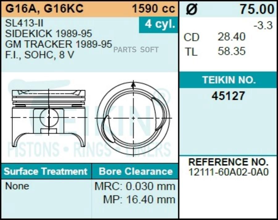 

Поршни TEIKIN 0,50 комплект 4 штуки