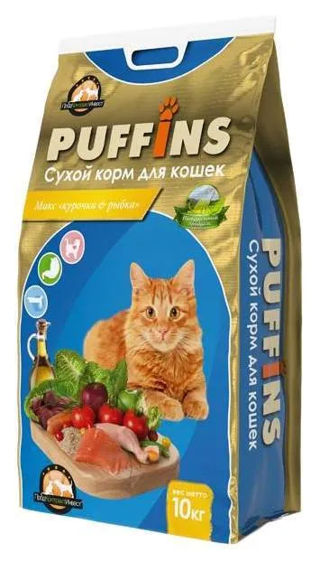 Сухой корм для кошек Puffins курочка и рыбка 10кг 2307₽