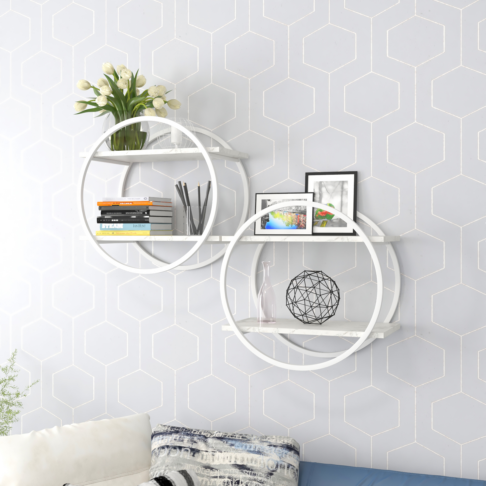 Полка на стену Castle 006WMMB, 50х50 белый муар/белый мрамор