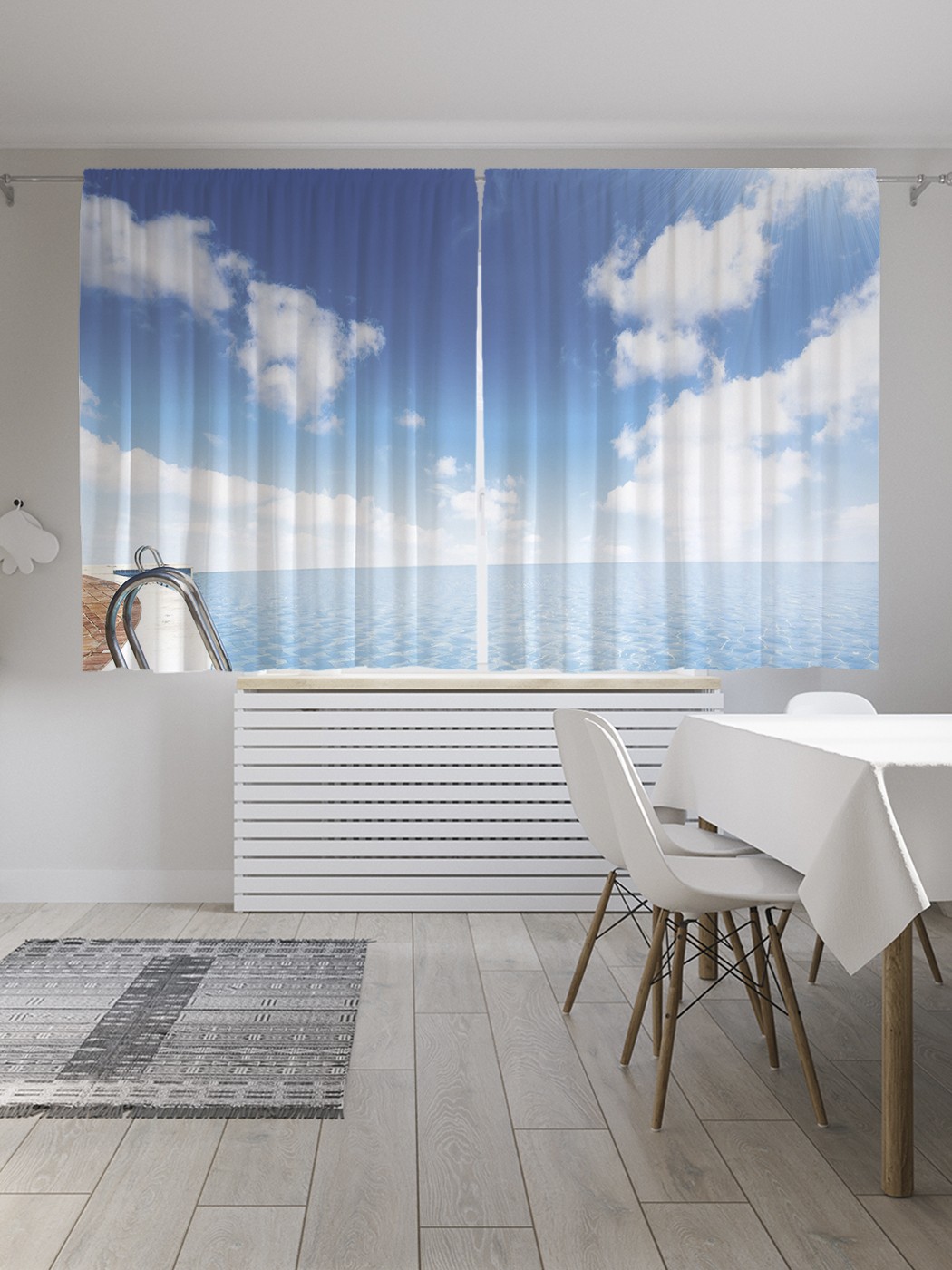 фото Классические шторы joyarty "лестница бассейна", серия oxford delux, 2 полотна 145x180 см