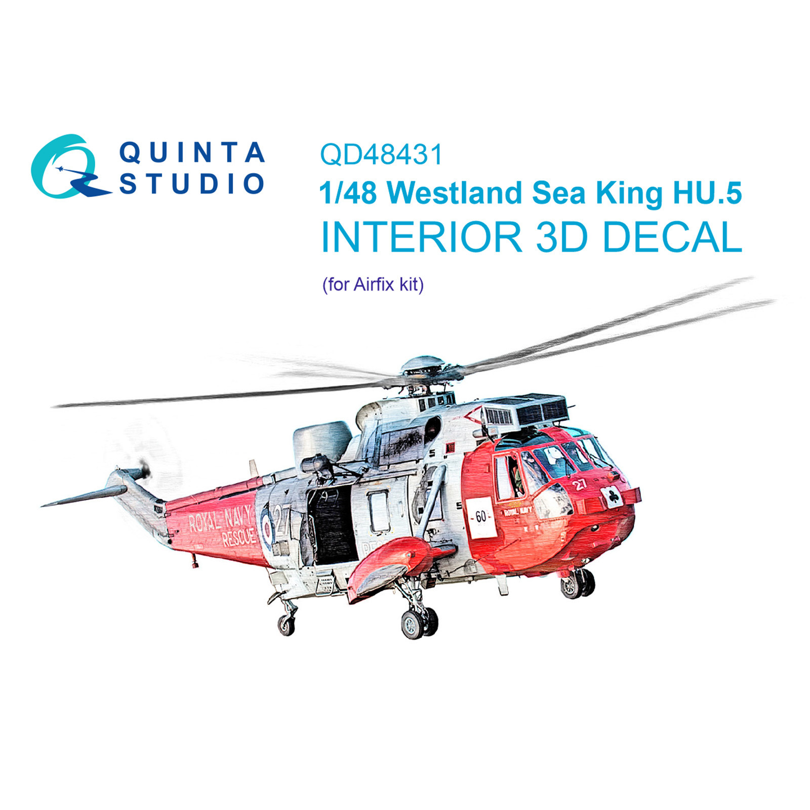 

3D Декаль Quinta Studio 1/48 интерьера кабины Westland Sea King HU5 Airfix QD48431, Однотонный