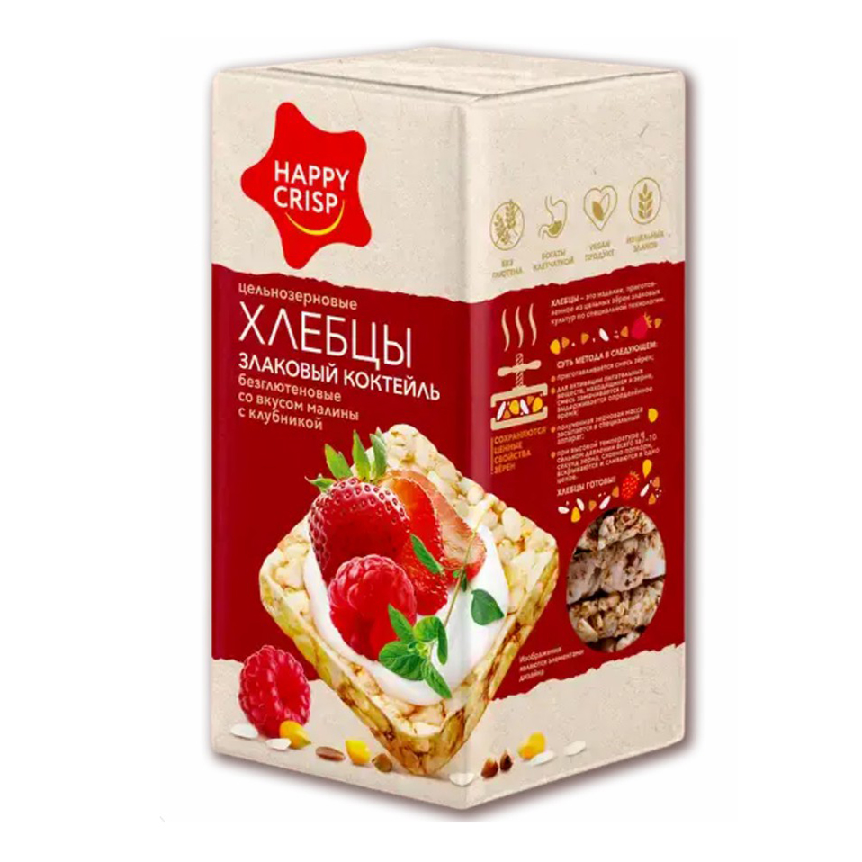 Хлебцы злаковые Happy Crisp малина и клубника 60 г