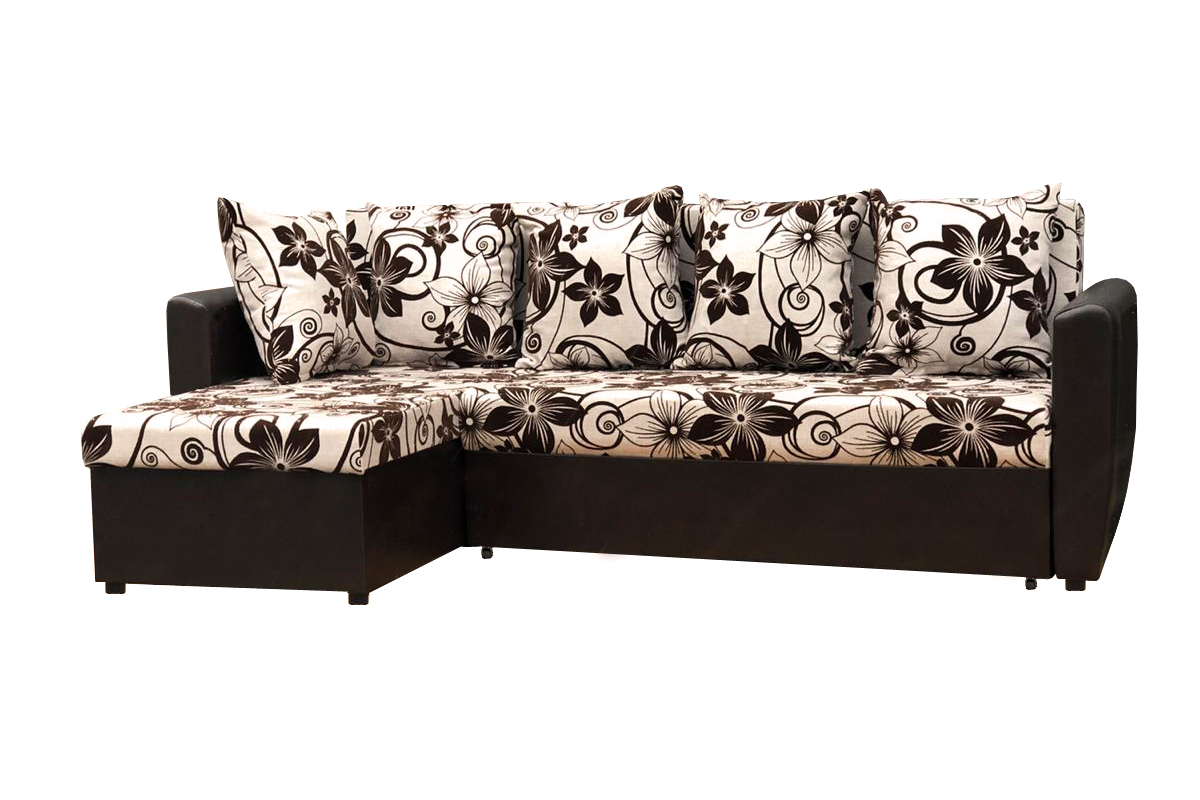 

Угловой диван-кровать МногоМеб Мартин бежевая рогожка и коричневая экокожа, левый угол, Мартин угловой