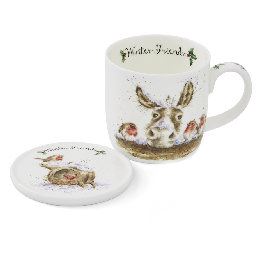 

Кружка с подставкой Royal Worcester Забавная фауна Осёл и малиновка 310 мл