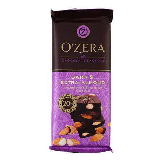 фото Плитка o`zera dark & extra almond горькая 90 г o'zera