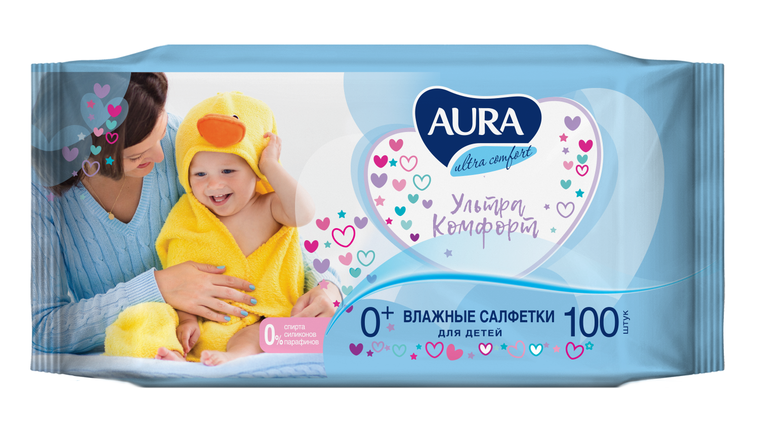 Влажные салфетки детские Aura ULTRA COMFORT 0+ big-pack с крышкой 100х6 шт раствор aqua soft comfort 120 мл контейнер