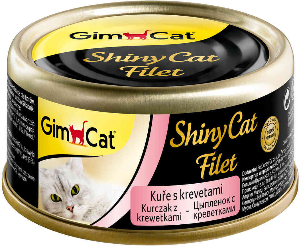 фото Консервы для кошек gimcat shinycat filet, цыпленок с креветками, 70г 12шт gimpet