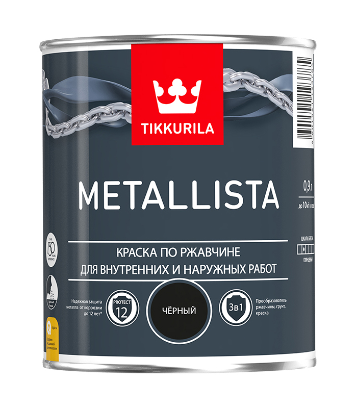 фото Краска tikkurila metallista по ржавчине для внутренних и наружных работ черная 0,9 л