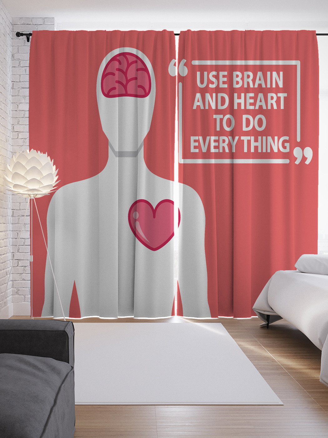 

Шторы с фотопечатью "Используй ум и сердце" из сатена, 290х265 см