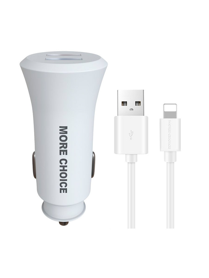 фото Автомобильное зарядное устройство more choice 2usb 2.4a для lightning 8-pin ac23i white