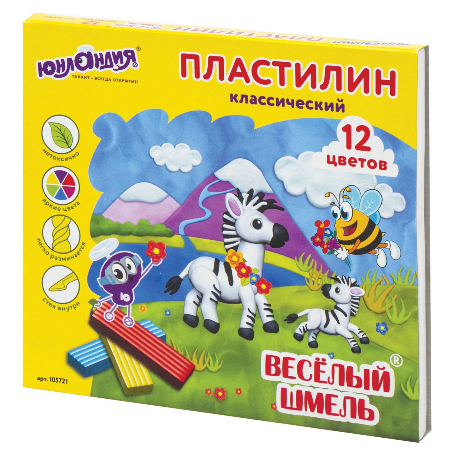 

Пластилин классический Юнландия ВЕСЕЛЫЙ ШМЕЛЬ, 12 цветов, 180 г, СО СТЕКОМ 105721, 105721