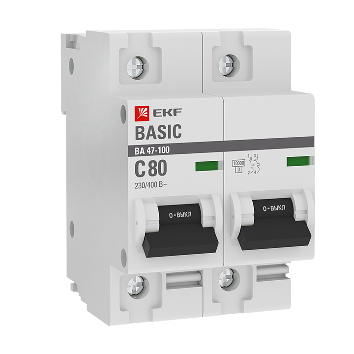 

Автоматический выключатель EKF Basic 2P 80А (C) 10kA ВА 47-100 mcb47100-2-80C-bas