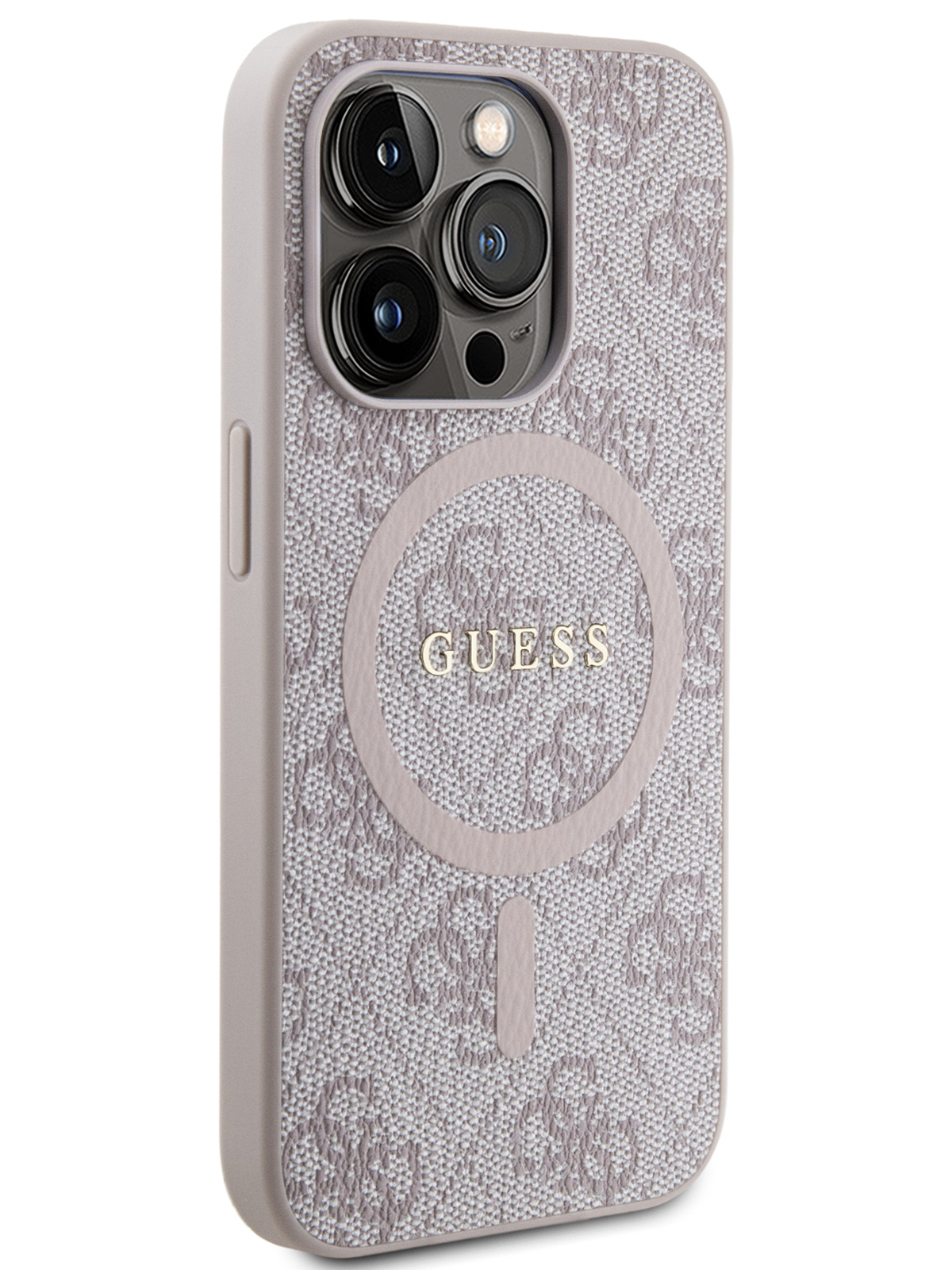 

Чехол Guess для iPhone 13 Pro Max из экокожи с MagSafe Metal logo Hard Pink, Розовый