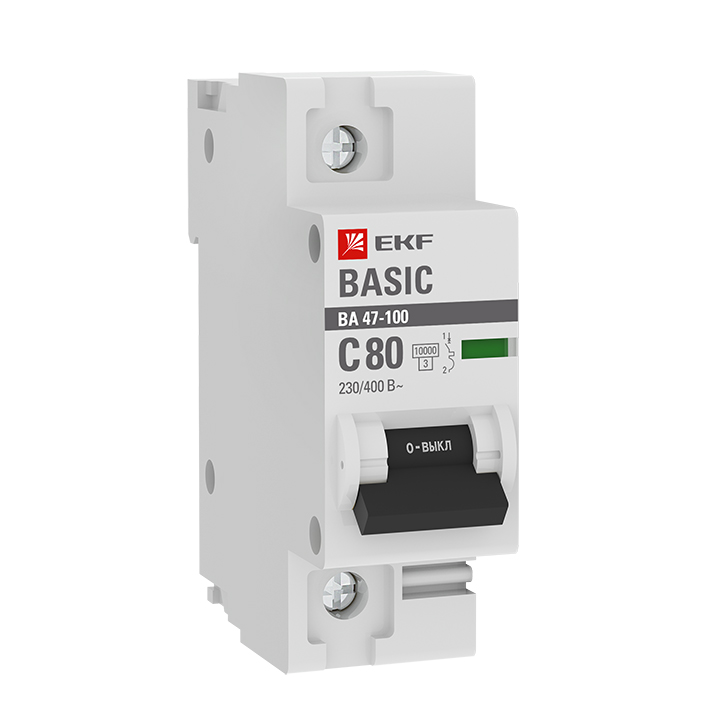 фото Автоматический выключатель ekf basic 1p 80а (c) 10ka ва 47-100 mcb47100-1-80c-bas