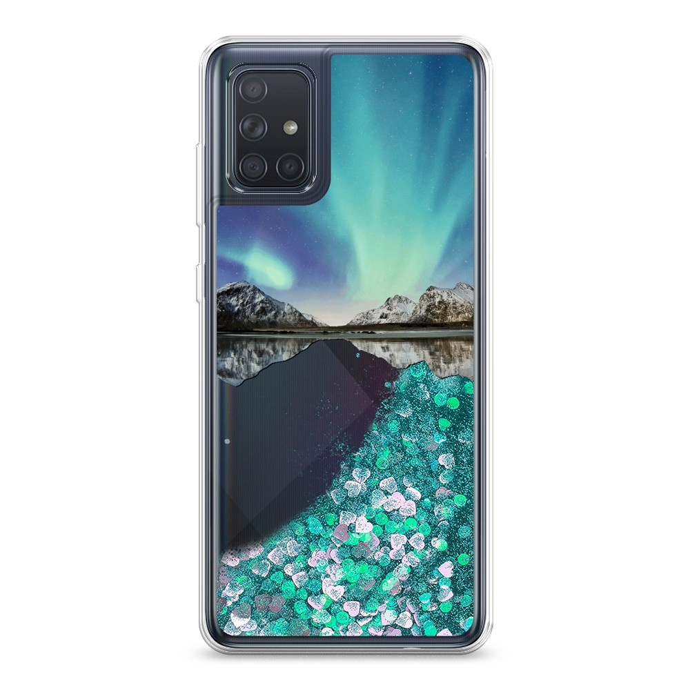 

Жидкий чехол с блестками "Горное озеро и сияние" на Samsung Galaxy A71, 29095-1
