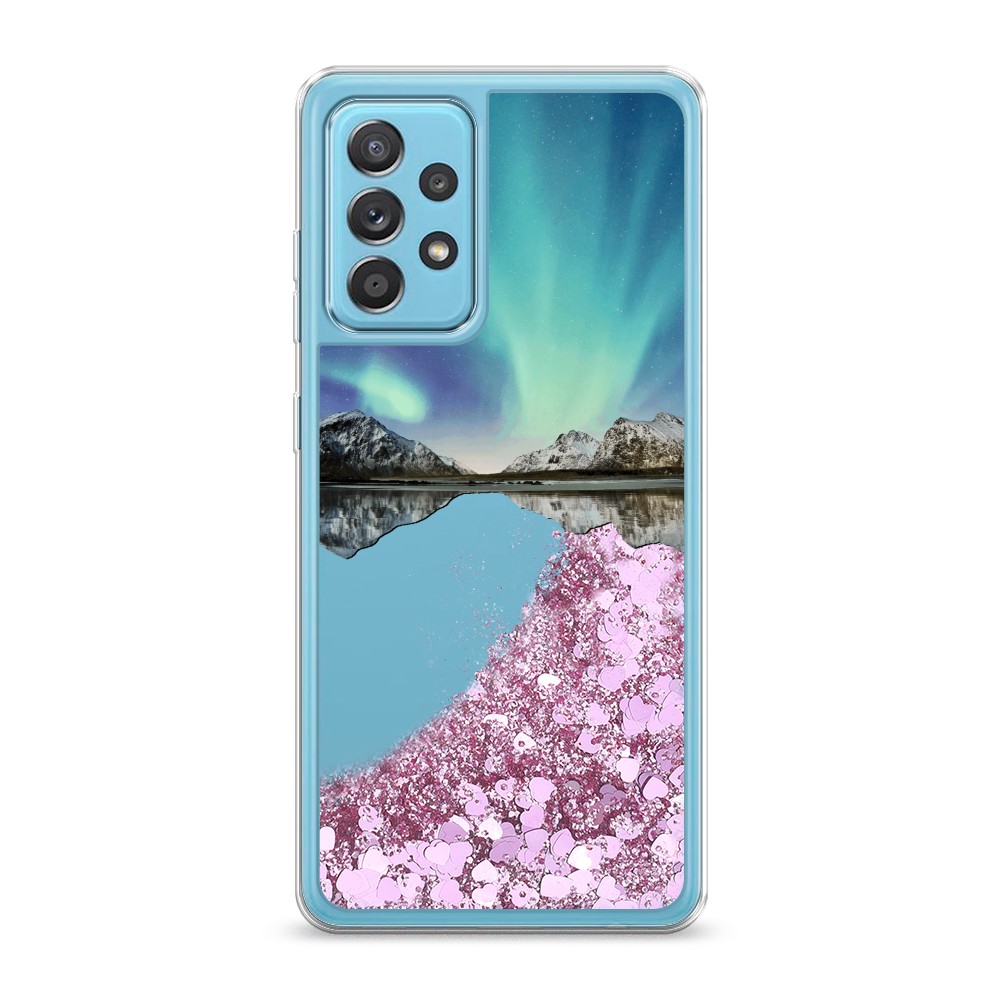 

Жидкий чехол с блестками "Горное озеро и сияние" на Samsung Galaxy A52