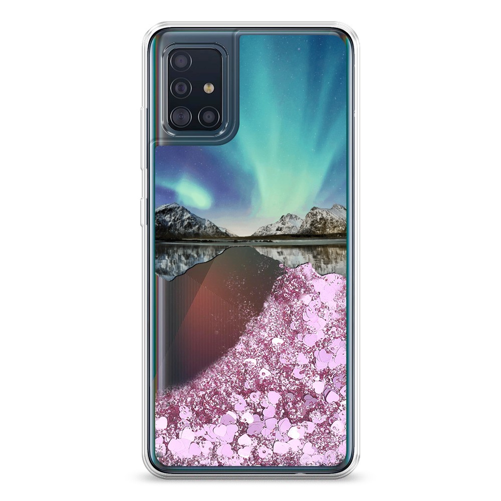 

Жидкий чехол с блестками "Горное озеро и сияние" на Samsung Galaxy A51, 28994-1