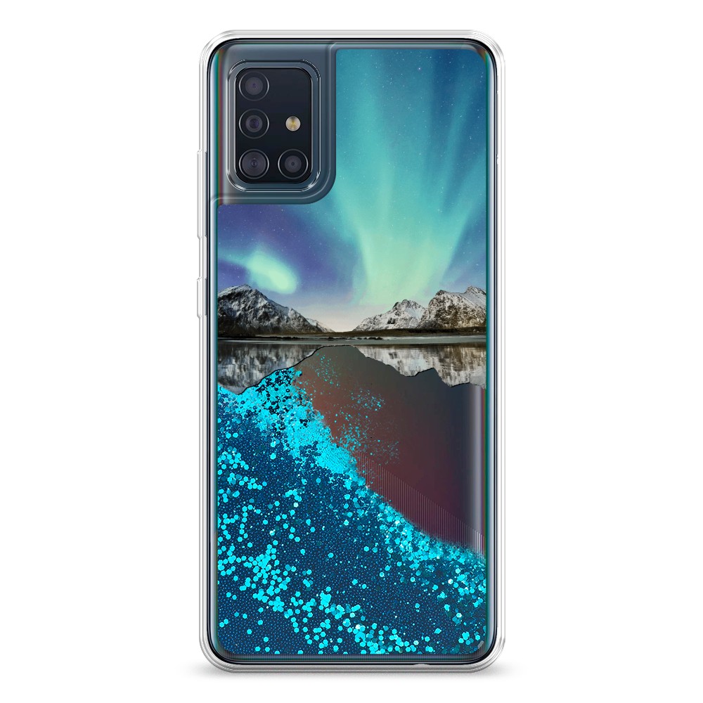 

Жидкий чехол с блестками "Горное озеро и сияние" на Samsung Galaxy A51