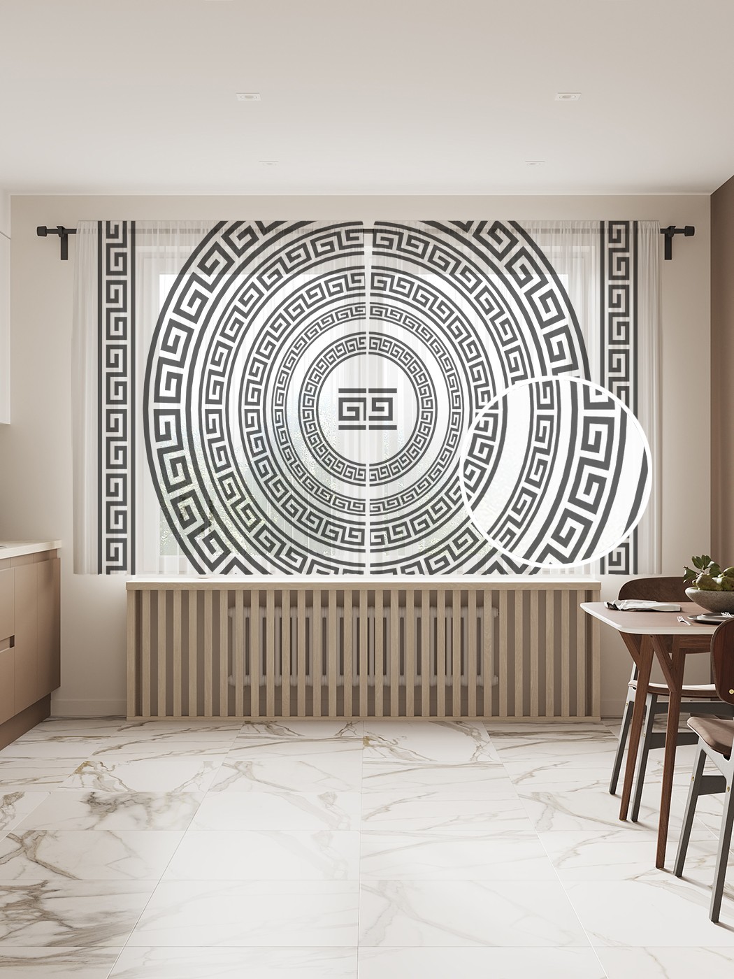 

Фототюль JoyArty "Древнегреческий орнамент" 145x180см, 2 полотна, лента, 50 крючков, Древнегреческий орнамент