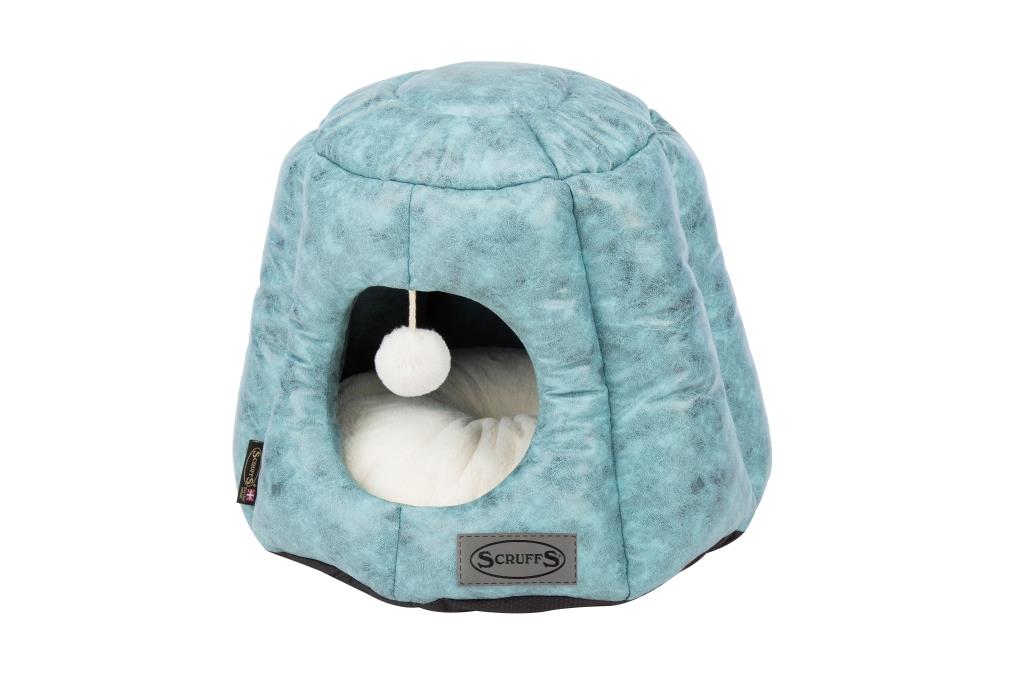 Домик для кошек Scruffs Knightsbridge Cat Igloo, экокожа, голубой, 51x47x28см