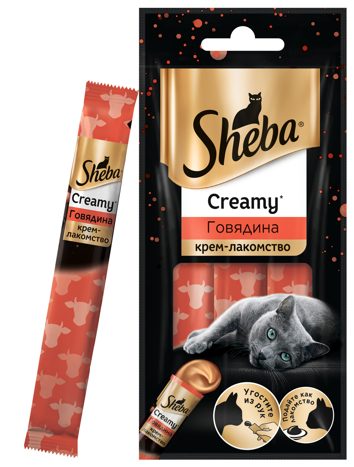 фото Лакомство для кошек sheba creamy с говядиной, 3 шт по 12 г
