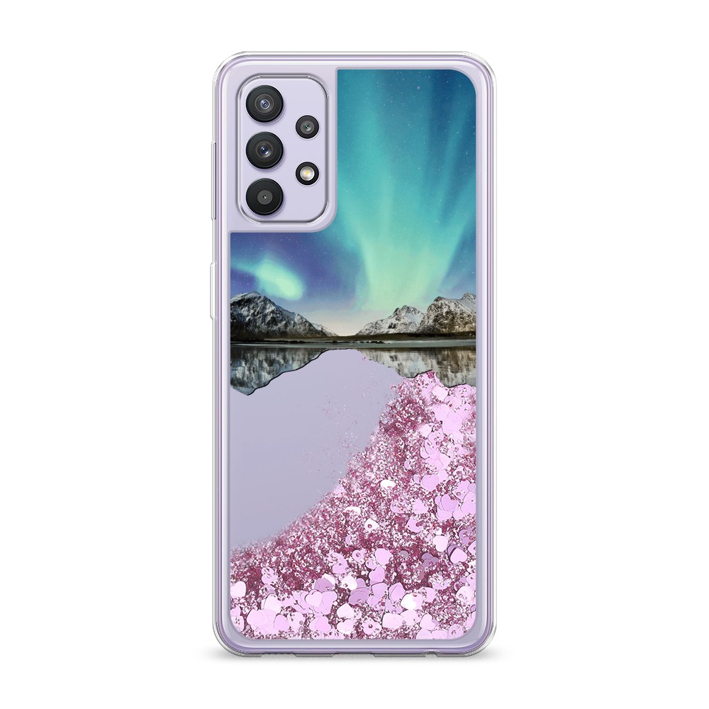 

Жидкий чехол с блестками "Горное озеро и сияние" на Samsung Galaxy A32