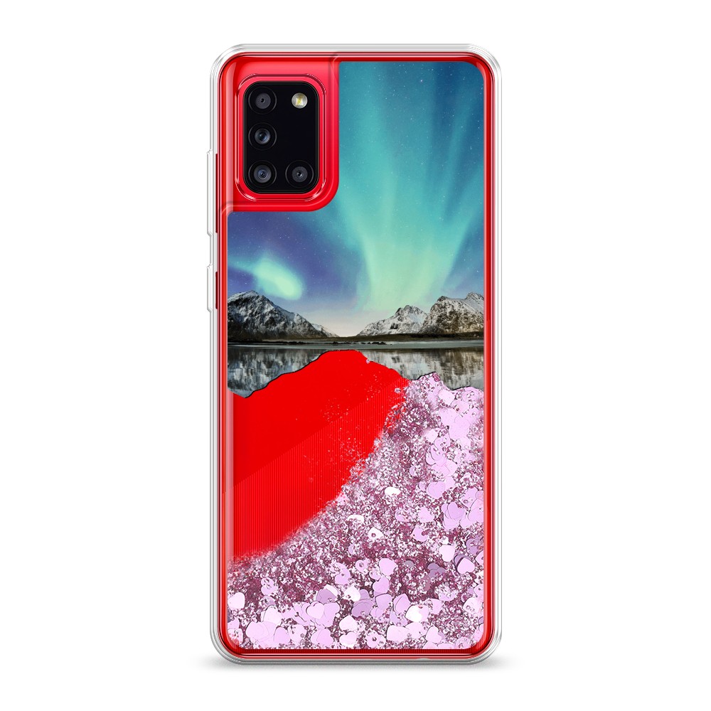 

Жидкий чехол с блестками "Горное озеро и сияние" на Samsung Galaxy A31