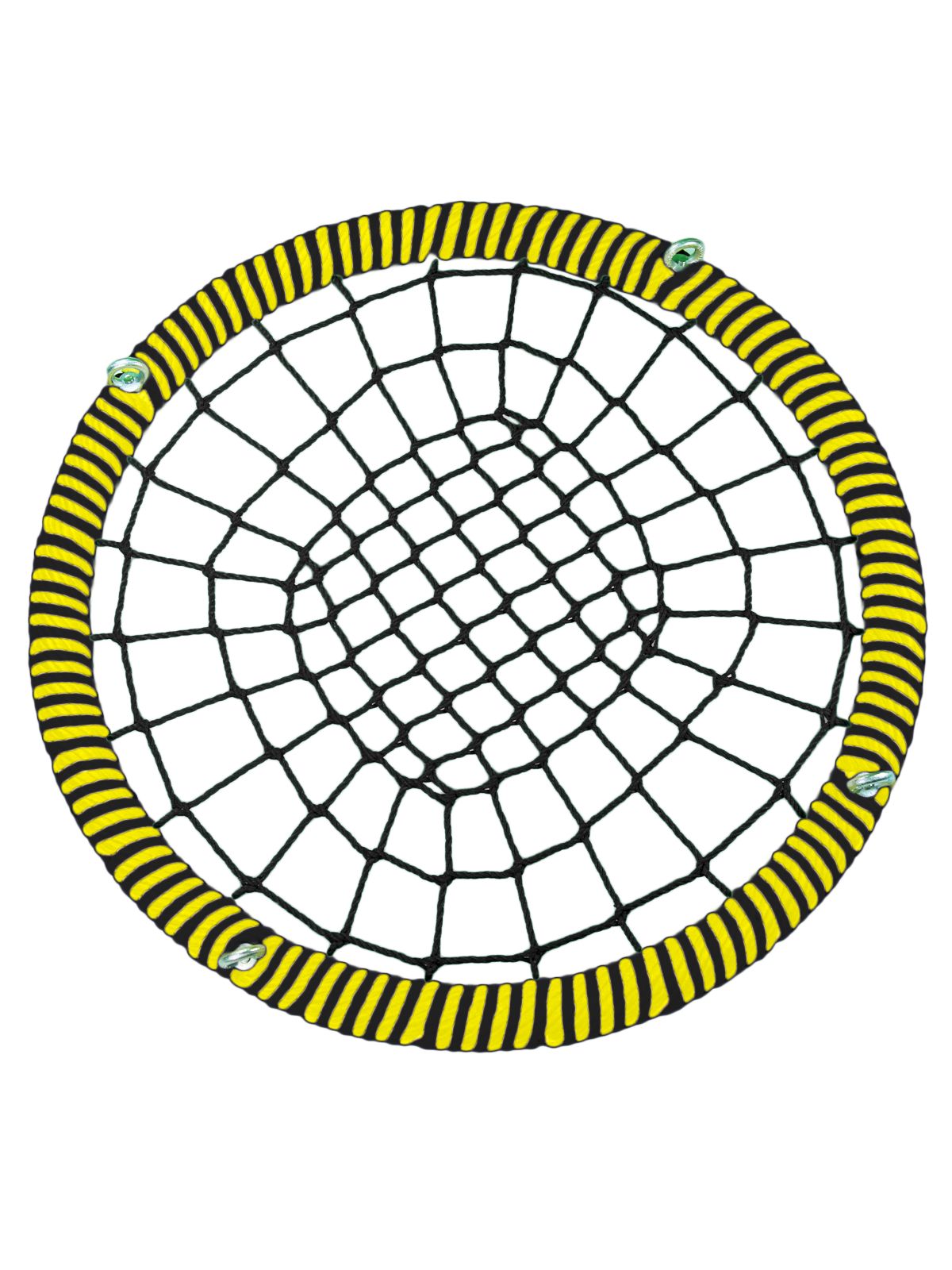 

Качели-гнездо JINN КТ/УЗ/120/72/16/8/Ч/Ж-Ч/КГ 120x120 см черный, желтый, 120 круг 72 обод 16 и 8 канат узлы