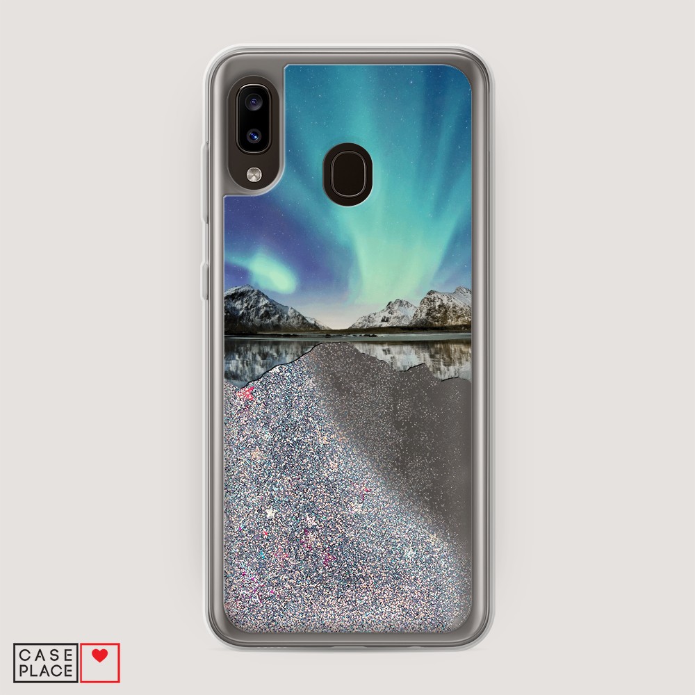 

Жидкий чехол с блестками "Горное озеро и сияние" на Samsung Galaxy A30, 27591-1