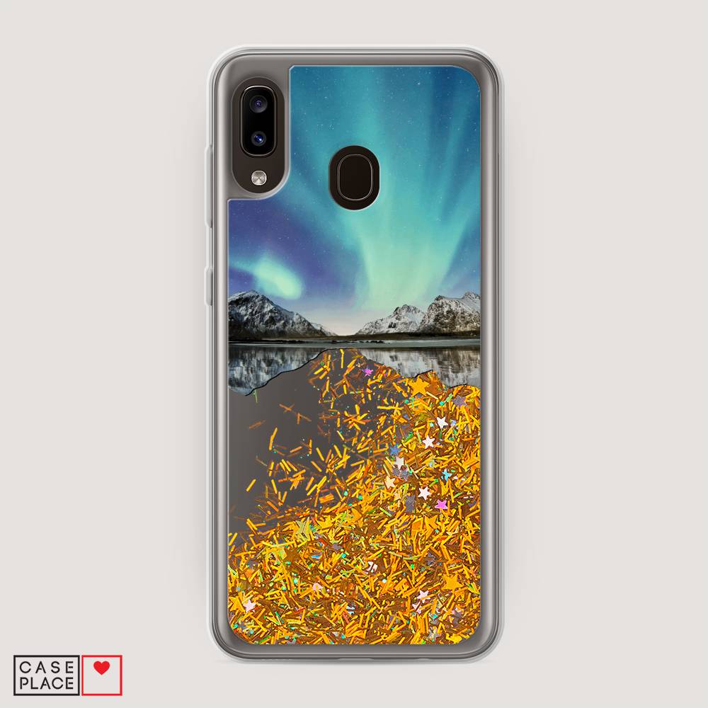

Жидкий чехол с блестками "Горное озеро и сияние" на Samsung Galaxy A30, 27590-1
