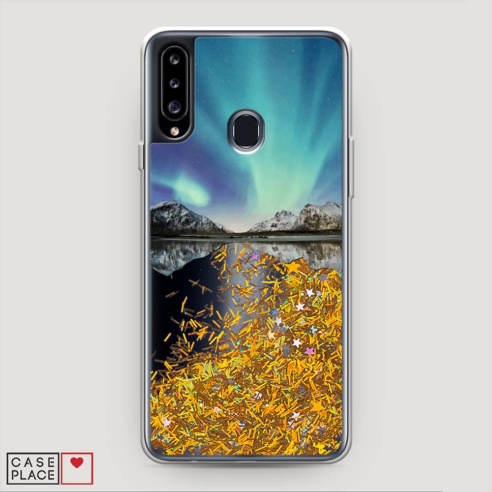 

Жидкий чехол с блестками "Горное озеро и сияние" на Samsung Galaxy A20s, 2100890-1