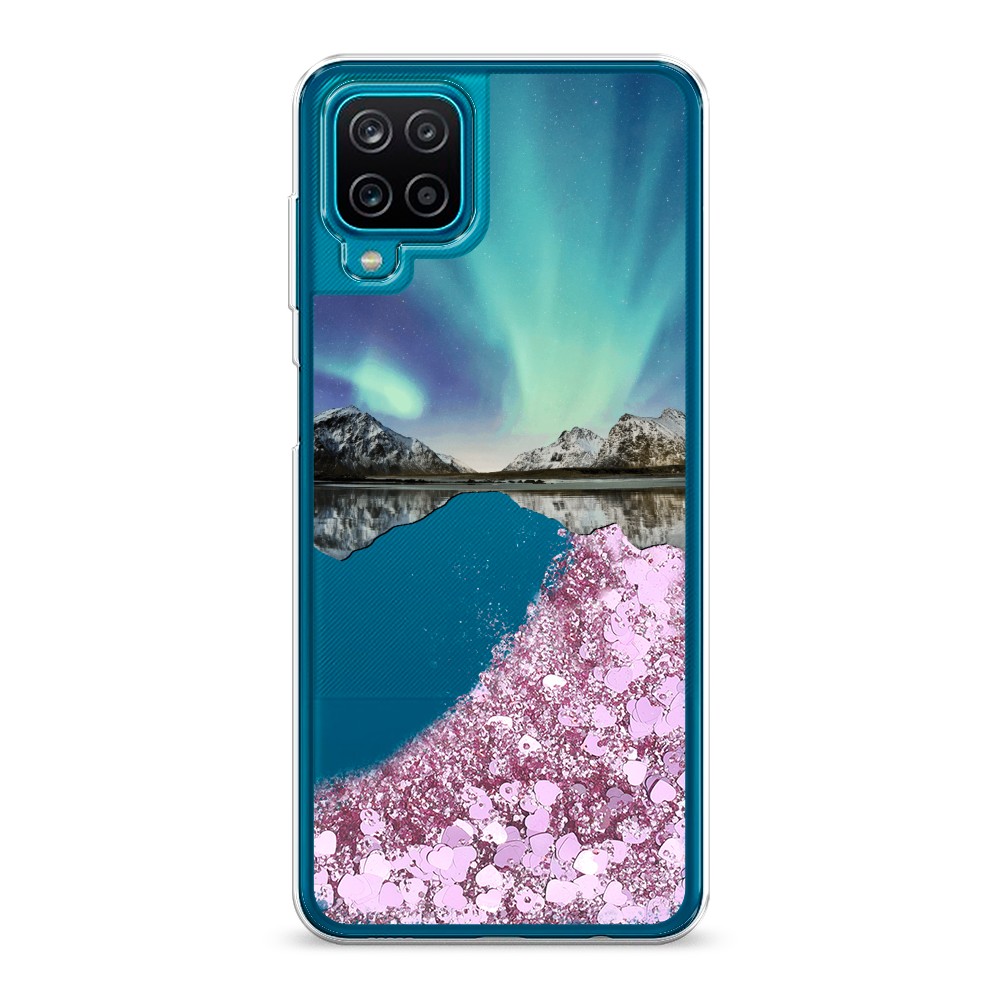 

Жидкий чехол с блестками "Горное озеро и сияние" на Samsung Galaxy A12