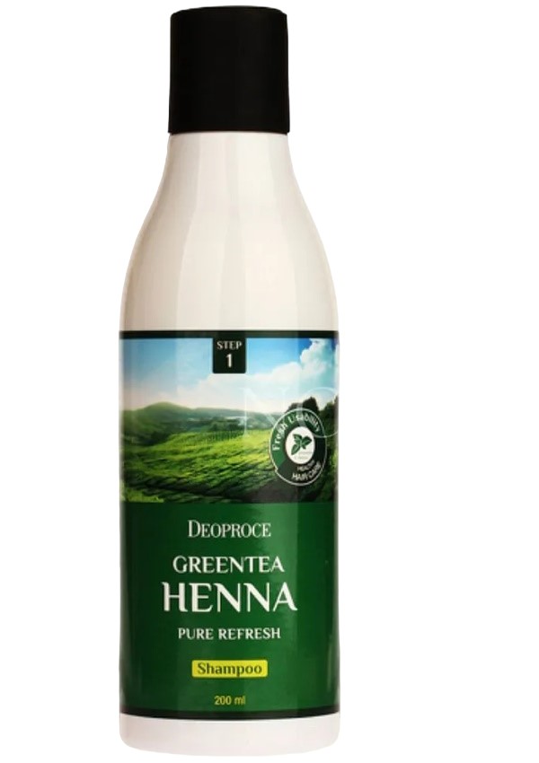 Шампунь Deoproce Greentea Henna Pure Refresh Shampoo с хной и зеленым чаем, 200 мл lador укрепляющий шампунь с хной pure henna shampoo