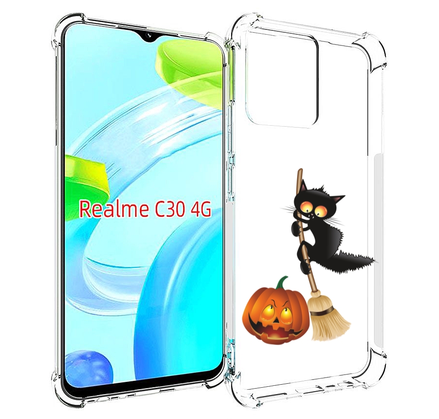 Чехол MyPads хэлуинский котик для Realme C30 4G / Narzo 50i Prime
