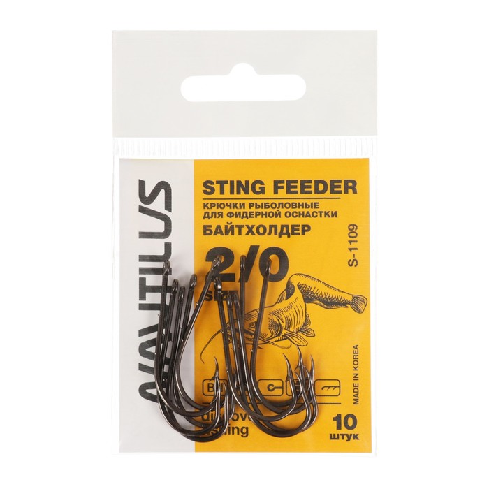 

Крючок Nautilus Sting Feeder Байтхолдер S-1109, цвет BN, № 2/0, 10 шт., Черный