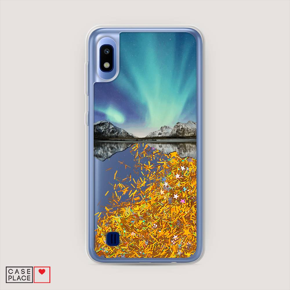 

Жидкий чехол с блестками "Горное озеро и сияние" на Samsung Galaxy A10, 27990-1