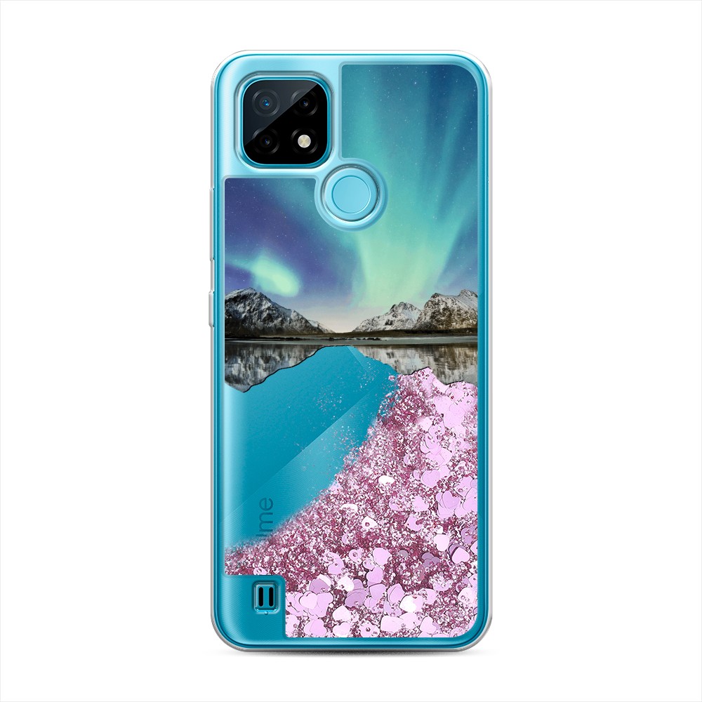 

Жидкий чехол с блестками "Горное озеро и сияние" на Realme C21, 254994-1