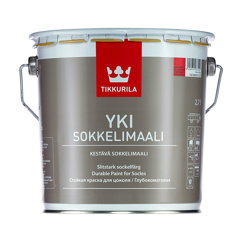 Краска для цоколя Tikkurila Yki Sokkelimaali щелочестойкая акрилатная база А 2,7 л щелочестойкая краска для цоколя tikkurila