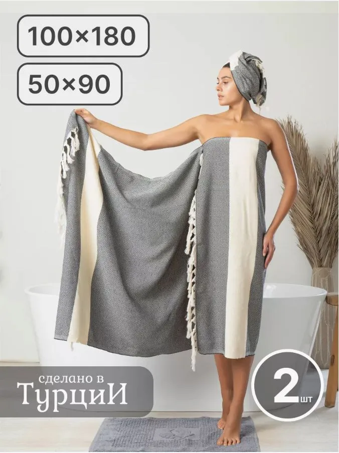 

Полотенца Efor Пляжные, хлопок, 100x180, 50x90 см, черный, 2 шт, Пляж