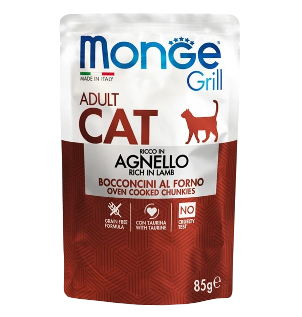 

Влажный корм для кошек Monge Cat Grill Adult из новозеландского ягненка, 28шт по 85г